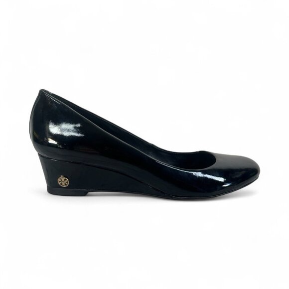 Tory Burch Annelise Black Patent Leather Wedge Pump Heels 10.5M - Picture 1 of 11